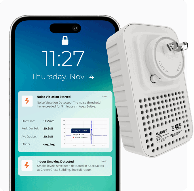 Alertify noise monitoring phone and device
