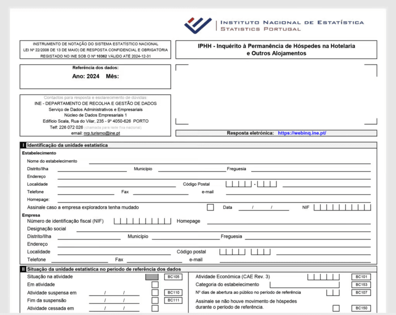 Hostkit INE statistical report for alojamento local